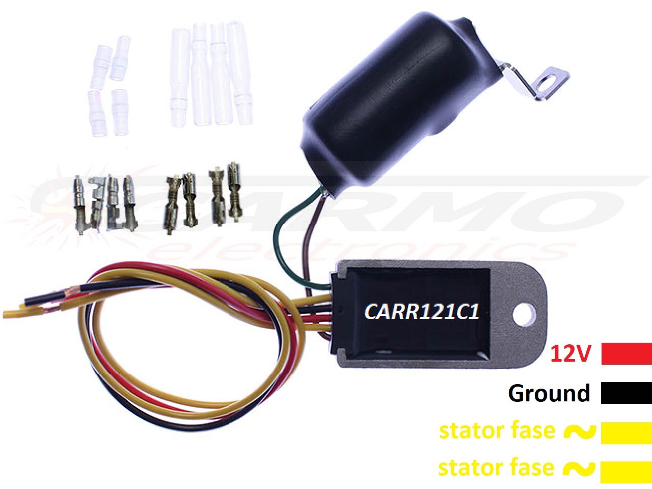 CARR121C1 - Raddrizzatore regolatore di tensione bifase con condensatore, nessuna batteria necessaria - per illuminazione a LED - Clicca l'immagine per chiudere