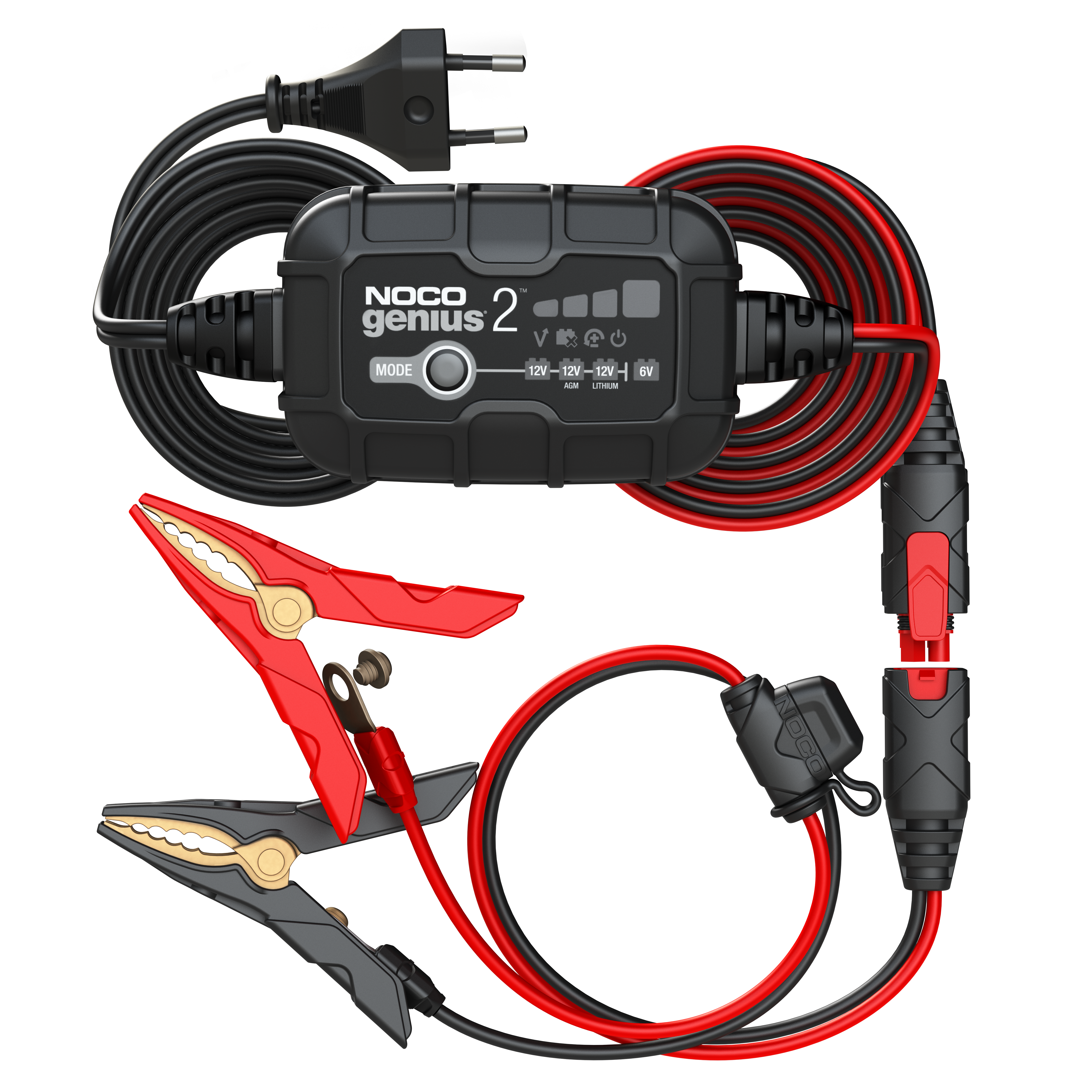 Noco Genius 2 - 6V/12V Caricabatteria caricabatteria di mantenimento (adatto anche per batterie agli ioni di litio) - Clicca l'immagine per chiudere