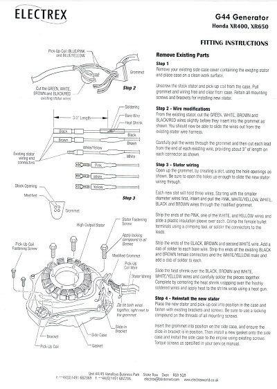 Honda XR400R XR650R stator dynamo ignition schematic